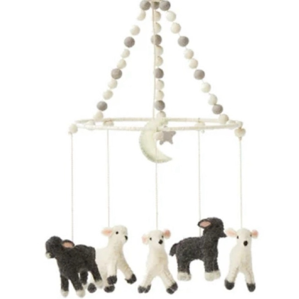 Charming Sheep Mobile in Black, White, and Gray